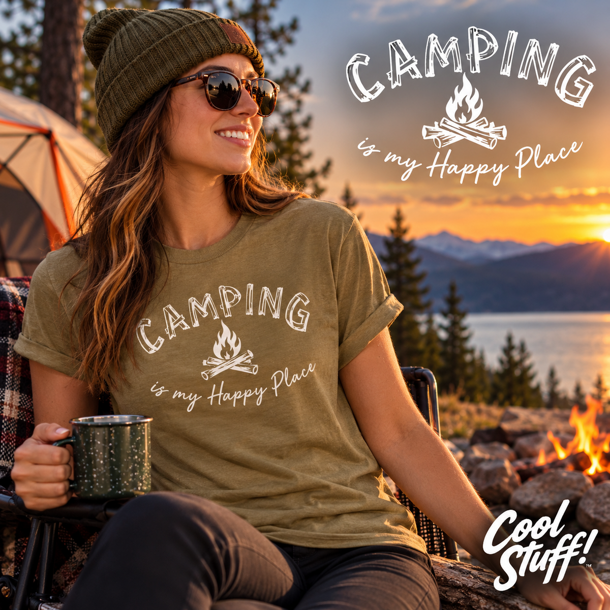 Camping Is My Happy Place T-Shirt | 100% Cotton Camping Graphic Tee | Unisex Outdoor Shirt