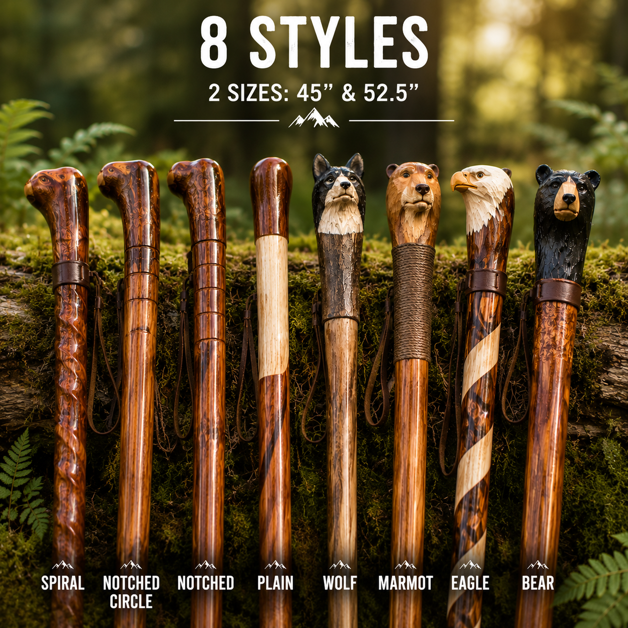 Handcrafted Wooden Walking Stick | Carved Hiking Staff with Animal Handle | Natural Wood Cane