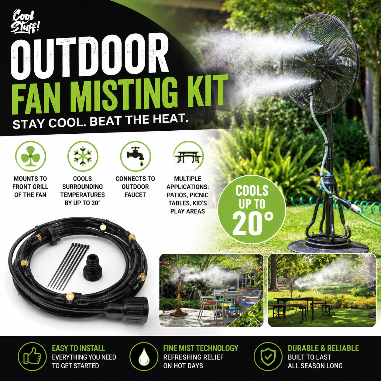 Outdoor Fan Misting Kit – Cooling Mist System for Patio & Outdoor Fans