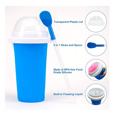 Instant Slush Cup - Reusable Frozen Drink Maker | BPA-Free Silicone Smoothie & Slush Cup with Spoon Straw