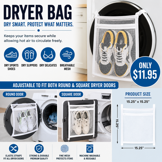 Dryer Bag for Shoes & Delicates | Adjustable Laundry Dryer Net Bag
