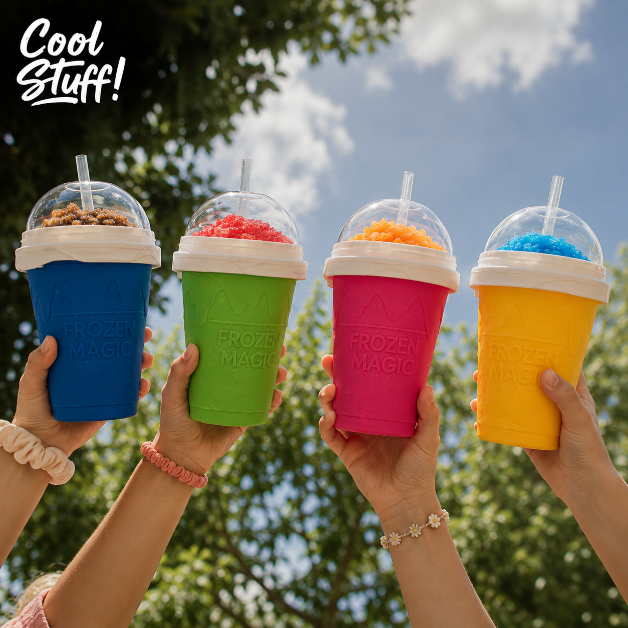 Instant Slush Cup - Reusable Frozen Drink Maker | BPA-Free Silicone Smoothie & Slush Cup with Spoon Straw