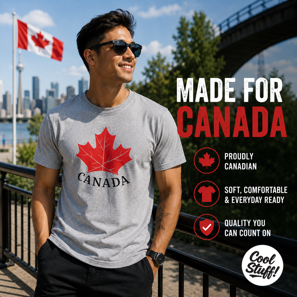 Grey Maple Leaf Canada T-Shirt | Canadian Pride Tee