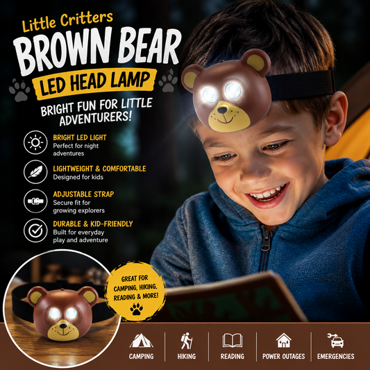 Kids Brown Bear LED Head Lamp – Adjustable Children's Headlight for Camping & Reading