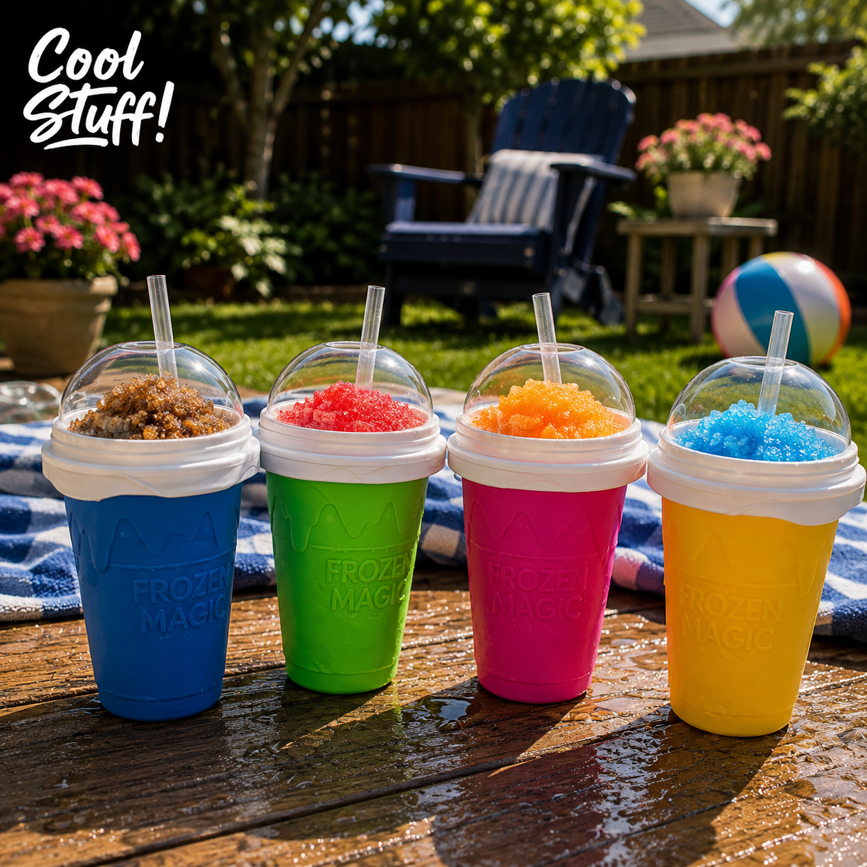 Instant Slush Cup - Reusable Frozen Drink Maker | BPA-Free Silicone Smoothie & Slush Cup with Spoon Straw