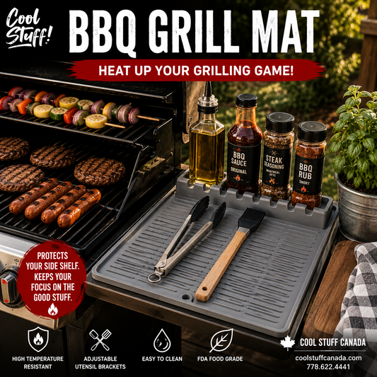 BBQ Grill Side Shelf Mat | Heat Resistant Silicone BBQ Tool Organizer & Grill Shelf Protector