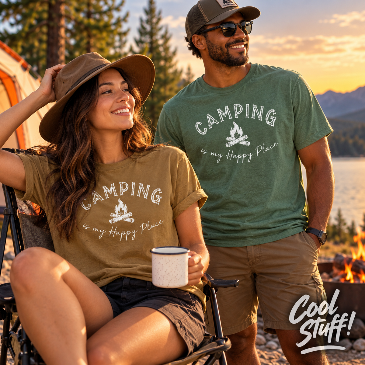 Camping Is My Happy Place T-Shirt | 100% Cotton Camping Graphic Tee | Unisex Outdoor Shirt