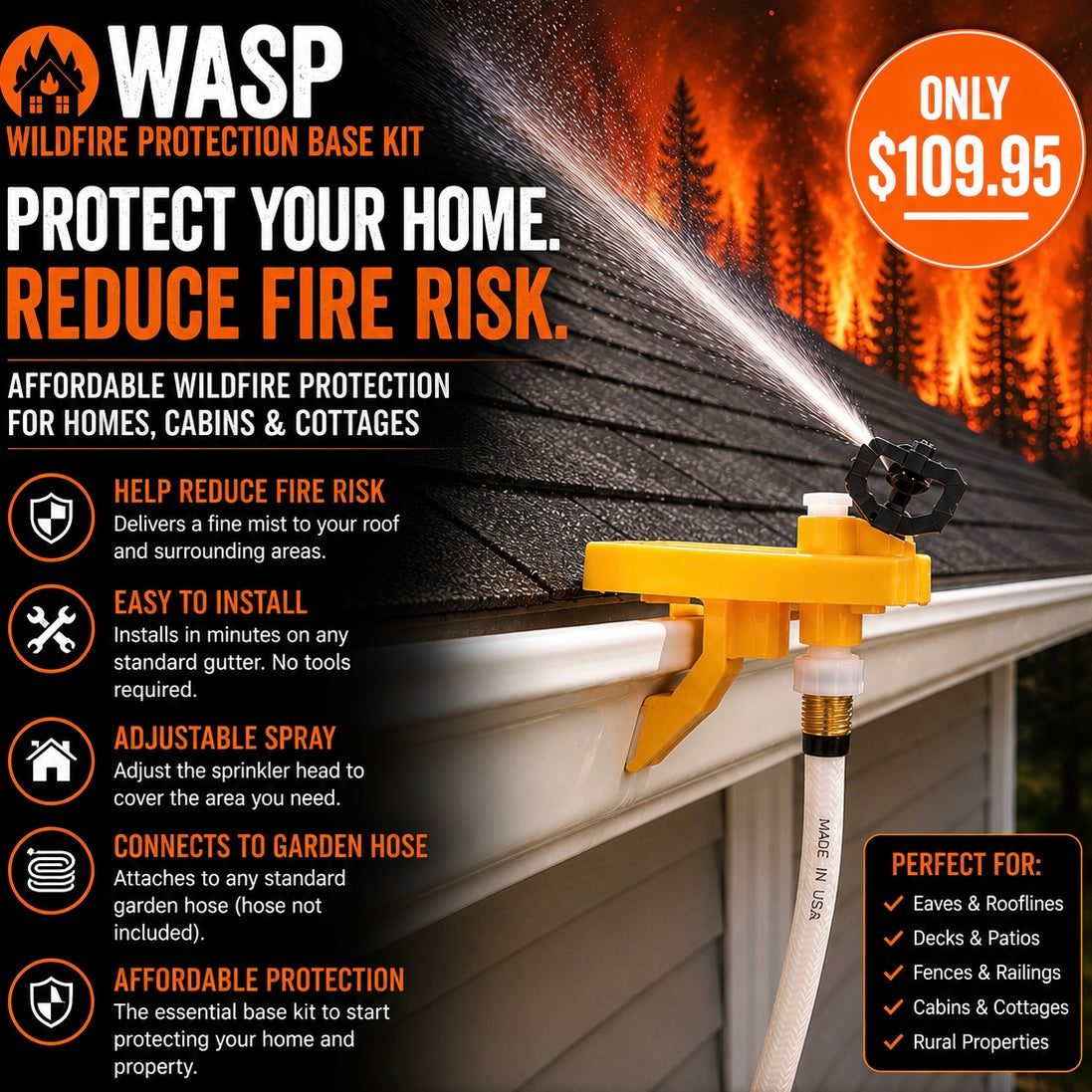 WASP Wildfire Protection Base Kit – Gutter Mount Roof Sprinkler System