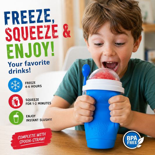 Instant Slush Cup - Reusable Frozen Drink Maker | BPA-Free Silicone Smoothie & Slush Cup with Spoon Straw