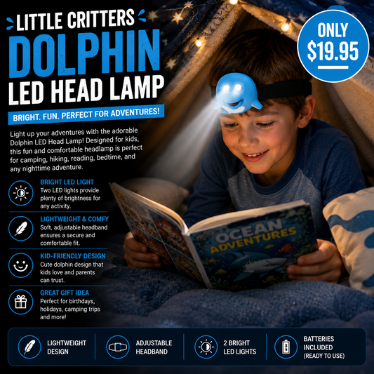 Kids Dolphin LED Head Lamp – Adjustable Children's Headlight for Reading & Camping