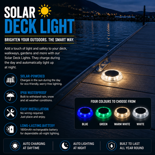 Solar Deck Light – Waterproof Outdoor Solar Light for Decks, Docks & Pathways