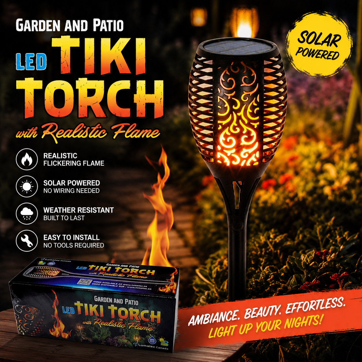 Solar LED Tiki Torch – Outdoor Garden & Patio Light